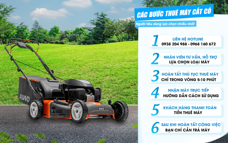 Các bước thuê máy cắt cỏ Hải Minh