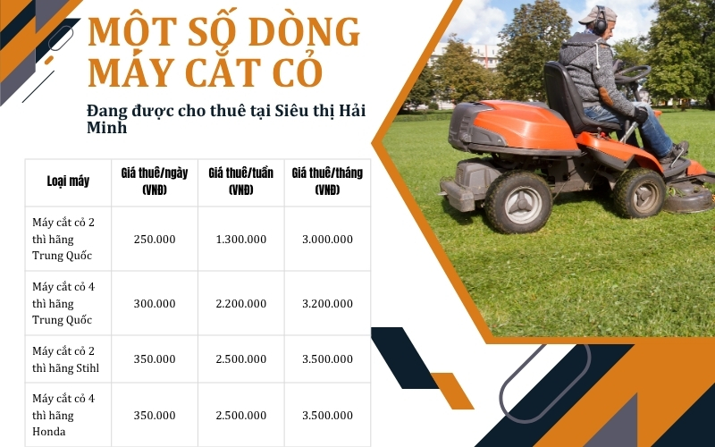 Một số dòng máy cắt cỏ đang được cho thuê tại Siêu thị Hải Minh