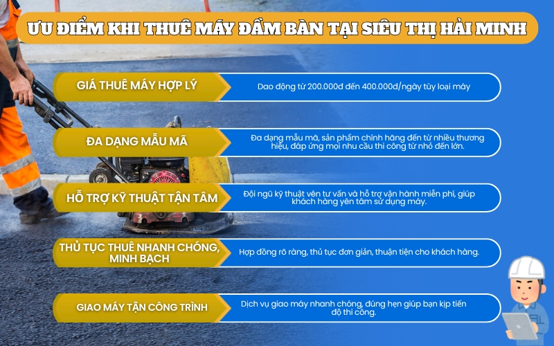Ưu điểm khi thuê máy đầm bàn tại Siêu thị Hải Minh
